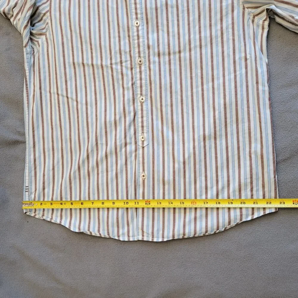 TOMMY BAHAMA Shirt Mens Large Jeans Island Modern Fit Blue Brown Striped Cotton - Picture 5 of 15
